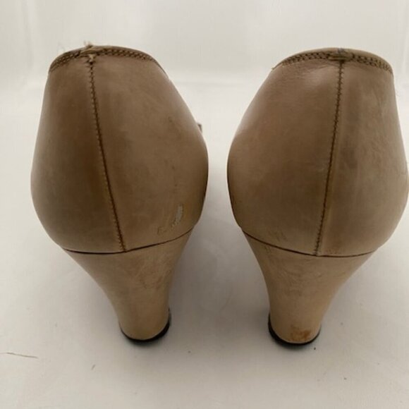 VINTAGE Ferragamo Tan Brown Leather Buckle Pumps Heels Shoes 7 - Picture 7 of 15